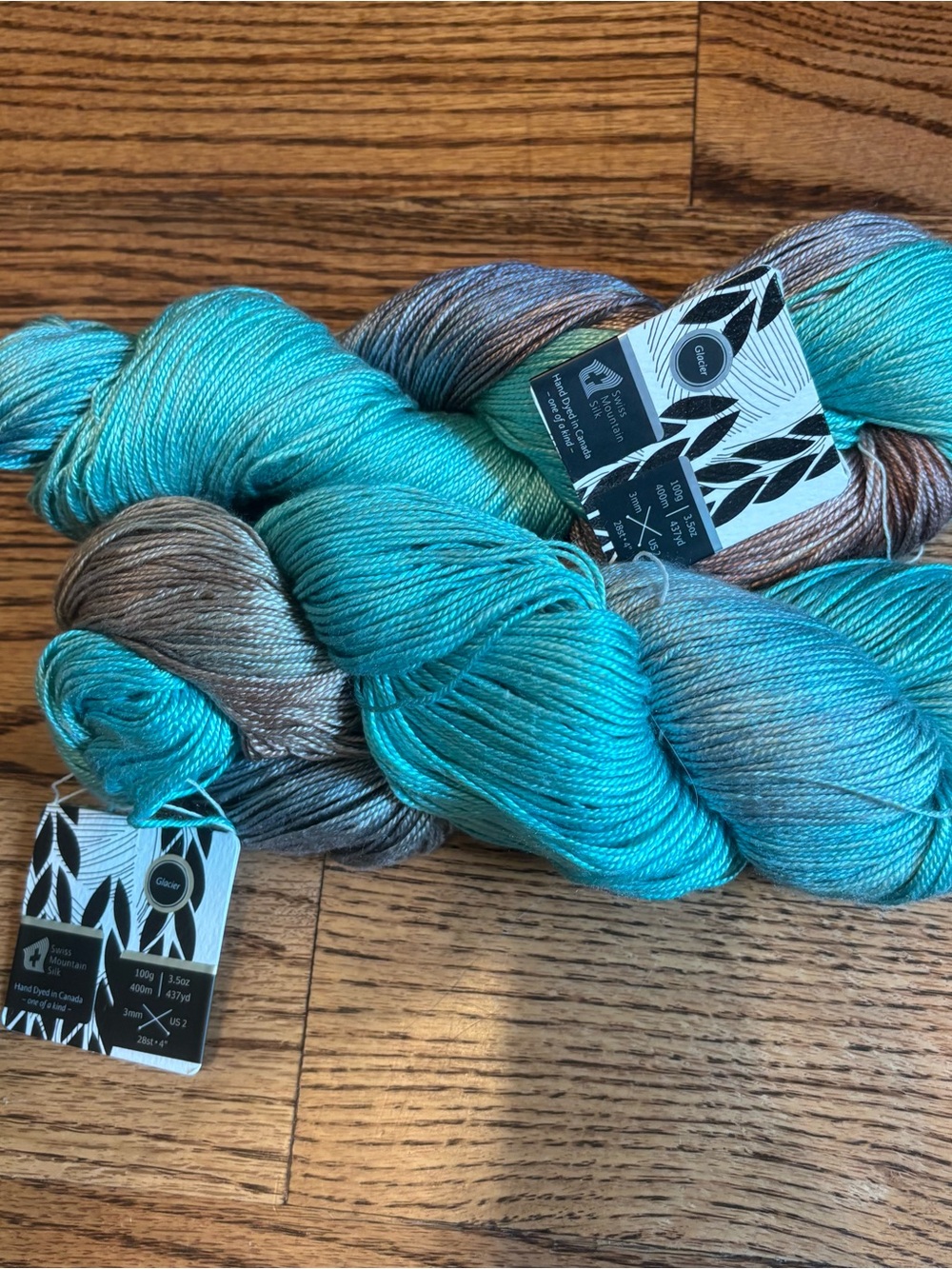Hand Maiden Yarn Lot of 2 Sea Silk 70% Silk 30% Seacell Glacier Turquoise Gray
